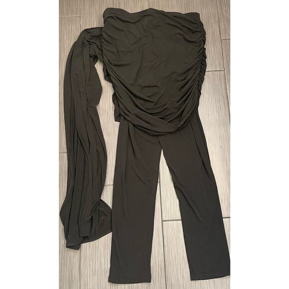 Eloquii Black Strapless Jumpsuit With Attached Sash/Drape Size 16 NWT Runched - Picture 5 of 7